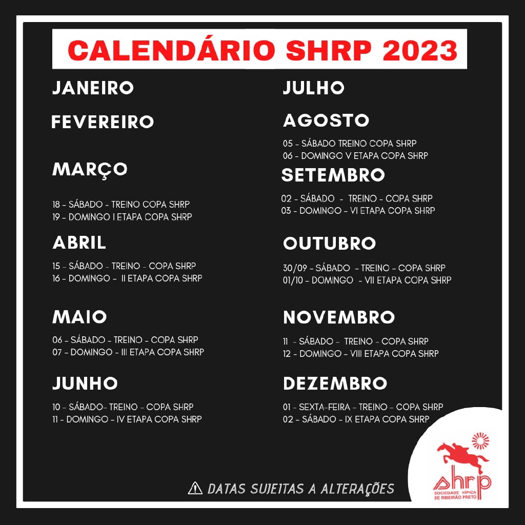 Calendário SHRP 2023 Atualizado